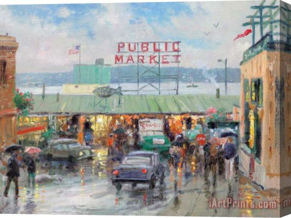 Thomas Kinkade Pike Place Market Stretched Canvas Painting / Canvas Art