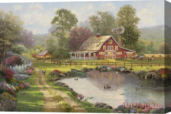 Thomas Kinkade Red Barn Retreat Stretched Canvas Painting / Canvas Art
