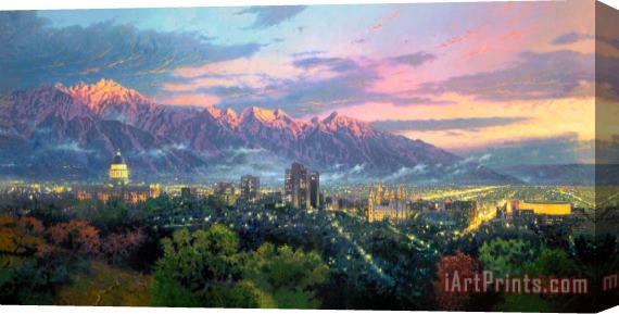 Thomas Kinkade Salt Lake City of Lights Stretched Canvas Painting / Canvas Art