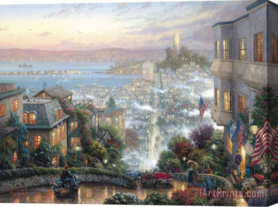 Thomas Kinkade San Francisco, Lombard Street Stretched Canvas Print / Canvas Art