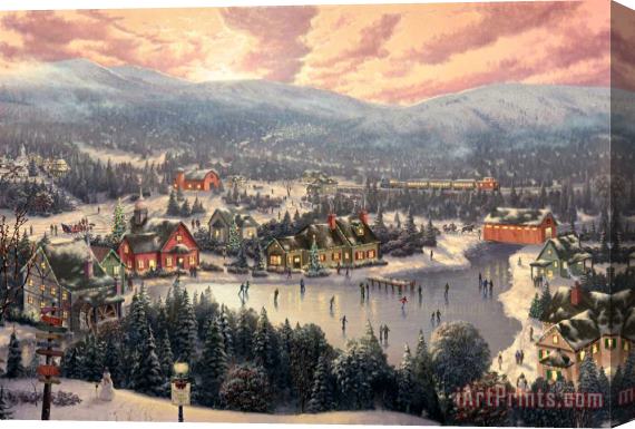 Thomas Kinkade Sunset on Snowflake Lake Stretched Canvas Painting / Canvas Art