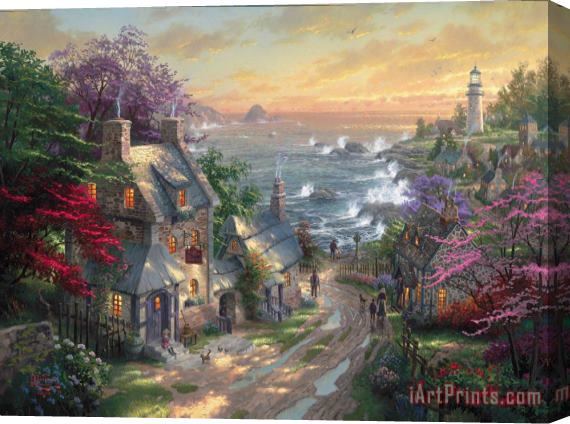 Thomas Kinkade The Village Lighthouse Stretched Canvas Painting / Canvas Art