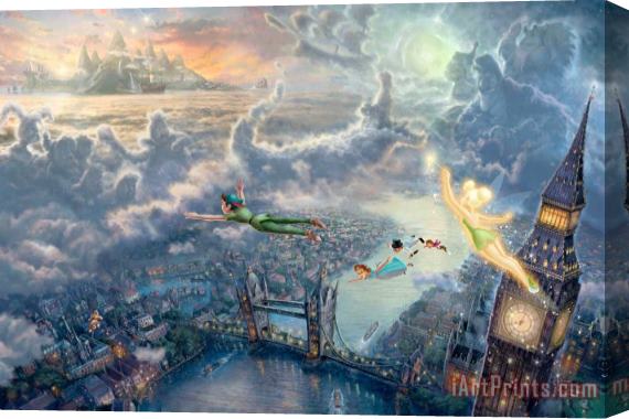 Thomas Kinkade Tinker Bell And Peter Pan Fly to Neverland Stretched Canvas Print / Canvas Art