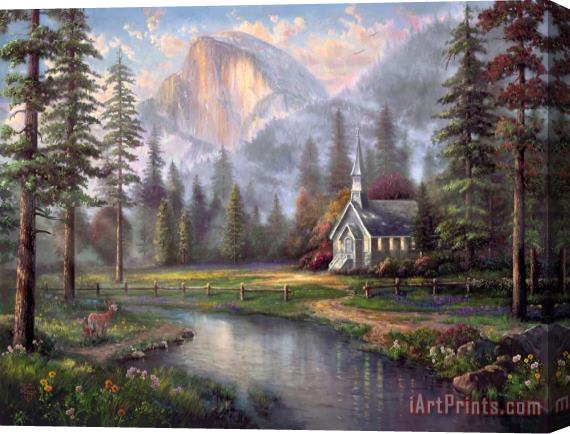 Thomas Kinkade Valley Chapel Stretched Canvas Print / Canvas Art