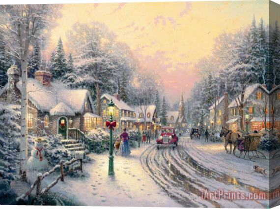 Thomas Kinkade Village Christmas Stretched Canvas Painting / Canvas Art