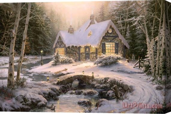 Thomas Kinkade Winter Light Cottage Stretched Canvas Painting / Canvas Art