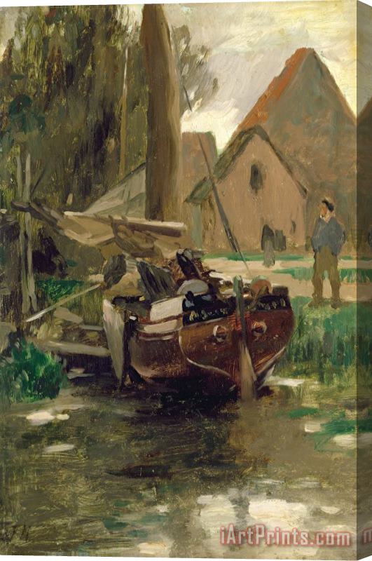 Thomas Ludwig Herbst Small Harbor with a Boat Stretched Canvas Print / Canvas Art