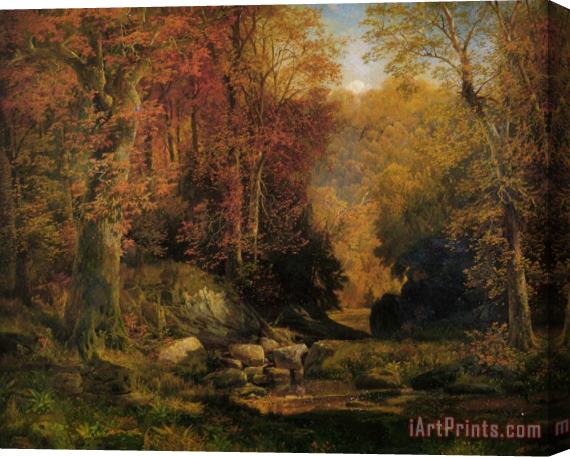 Thomas Moran Woodland Interior with Rocky Stream Stretched Canvas Painting / Canvas Art