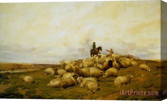 Thomas Sidney Cooper A Shepherd with His Flock Stretched Canvas Print / Canvas Art