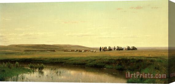 Thomas Worthington Whittredge A Wagon Train on the Plains Stretched Canvas Painting / Canvas Art