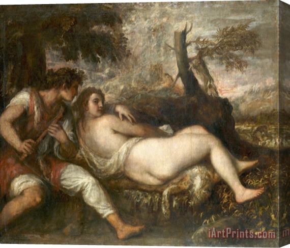 Titian Nymph And Shepherd Stretched Canvas Painting / Canvas Art
