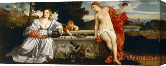 Titian Sacred and Profane Love - 1514 Stretched Canvas Print / Canvas Art