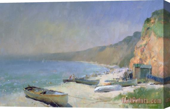 Trevor Chamberlain Shimmering Beach - Budleigh Salterton Stretched Canvas Painting / Canvas Art