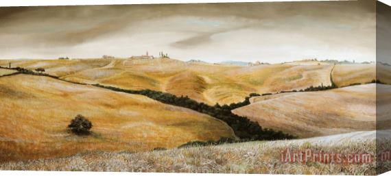 Trevor Neal Farm on Hill - Tuscany Stretched Canvas Print / Canvas Art