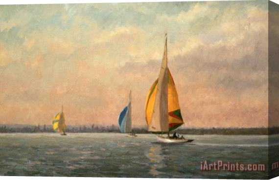 Vic Trevett Late Finish Featuring Dragons On The Medway Stretched Canvas Painting / Canvas Art