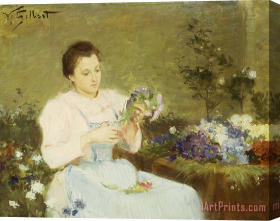 Victor Gabriel Gilbert Arranging Flowers For A Spring Bouquet Stretched Canvas Painting / Canvas Art