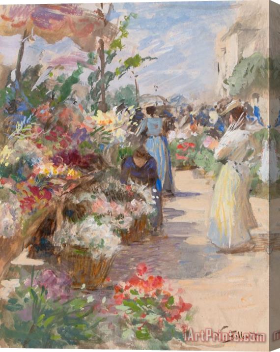 Victor Gabriel Gilbert The Flower Market Stretched Canvas Print / Canvas Art
