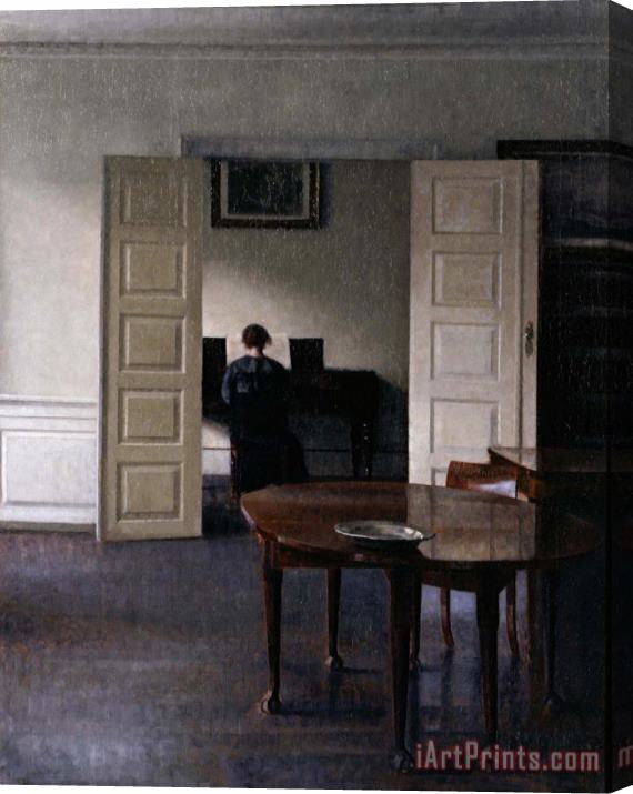 Vilhelm Hammershoi Interior with Ida Playing The Piano Stretched Canvas Painting / Canvas Art