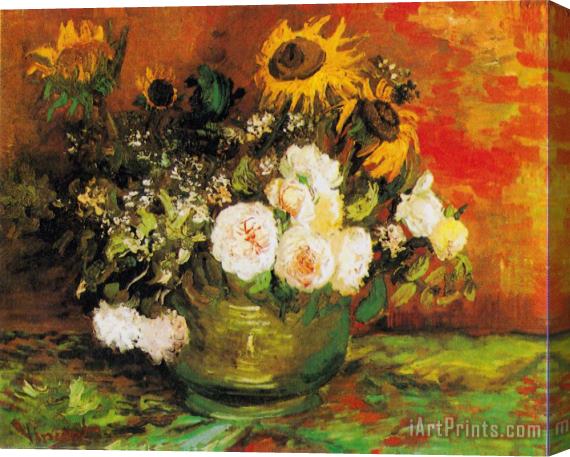 Vincent van Gogh Bowl with Sunflowers, Roses And Other Flowers Stretched Canvas Print / Canvas Art