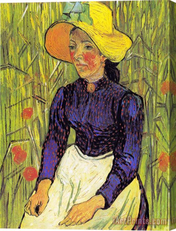 Vincent van Gogh Young Peasant Woman with Straw Hat Sitting in Front of a Wheat Field Stretched Canvas Print / Canvas Art