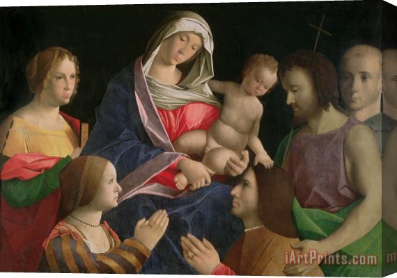 Vincenzo di Biagio Catena Madonna and Child with Saint John the Baptist Two Saints and Donors Stretched Canvas Print / Canvas Art