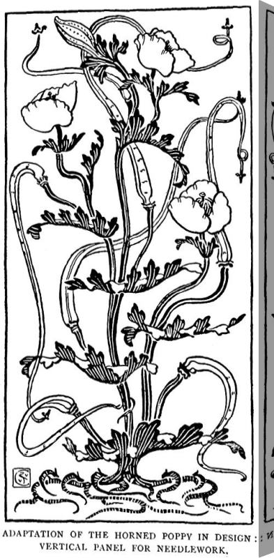 Walter Crane Horned Poppy In Design Line Drawing Stretched Canvas Painting / Canvas Art