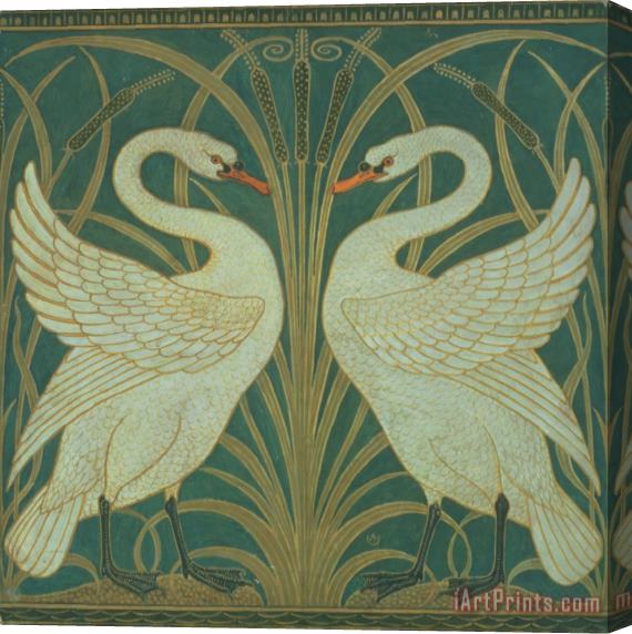Walter Crane Wallpaper Design for panel of Swan Rush and Iris Stretched Canvas Print / Canvas Art