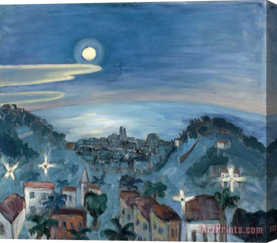 Walter Gramatte Barcelona (blick Auf Nachtliche Stadt) / Barcelona (view of The City at Night) Stretched Canvas Print / Canvas Art