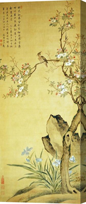 Wang Wu A Bird Standing on a Peach Blossom Tree Stretched Canvas Painting / Canvas Art