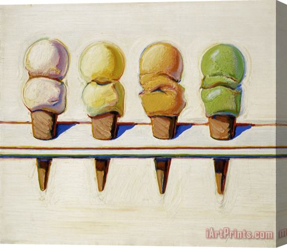 Wayne Thiebaud Four Ice Cream Cones Stretched Canvas Print / Canvas Art