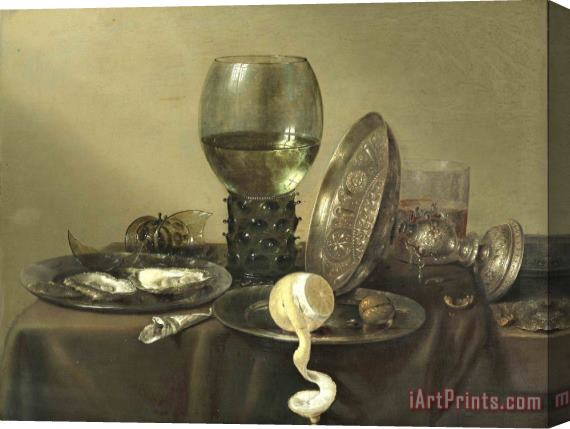 Willem Claesz Heda Still Life with Oysters, a Rummer, a Lemon And a Silver Bowl Stretched Canvas Print / Canvas Art