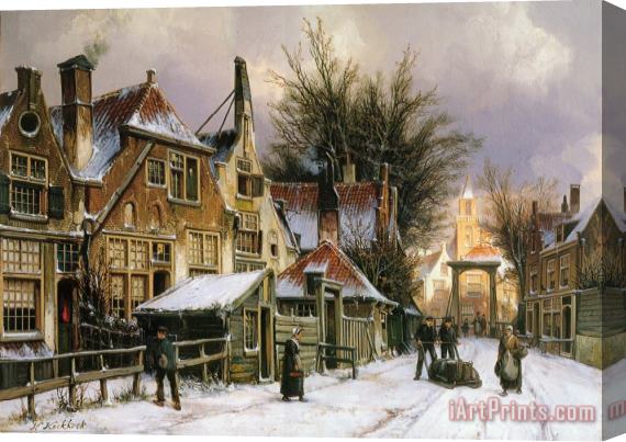 Willem Koekkoek A Townview with Figures on a Snow Covered Street Stretched Canvas Print / Canvas Art