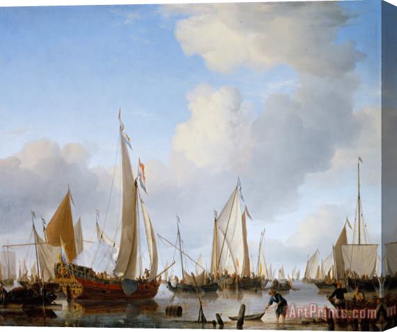 Willem van de Velde A States Yacht Under Sail Close to The Shore with Many Other Vessels Stretched Canvas Painting / Canvas Art
