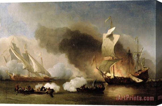 Willem van de Velde An Action off the Barbary Coast with Galleys and English Ships Stretched Canvas Print / Canvas Art