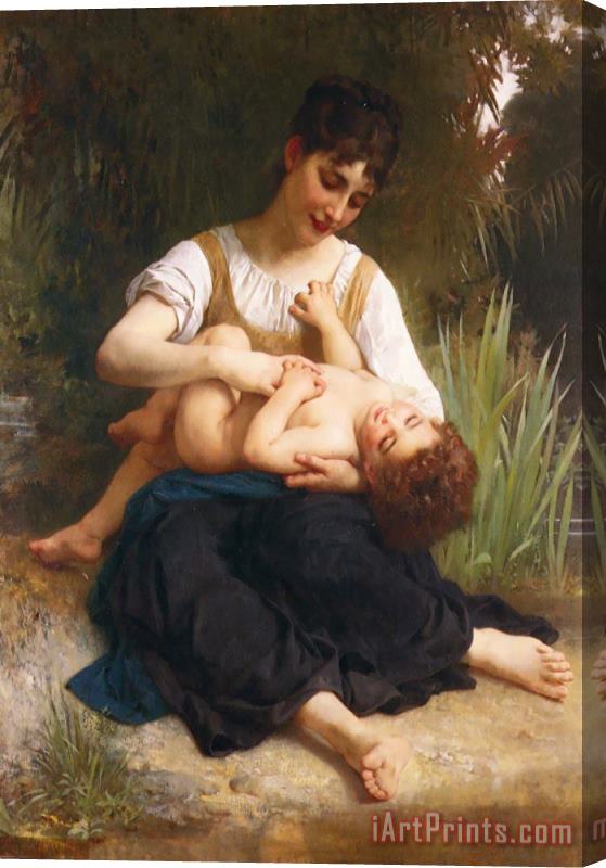 William Adolphe Bouguereau The Joys of Motherhood (girl Tickling a Child) Stretched Canvas Print / Canvas Art