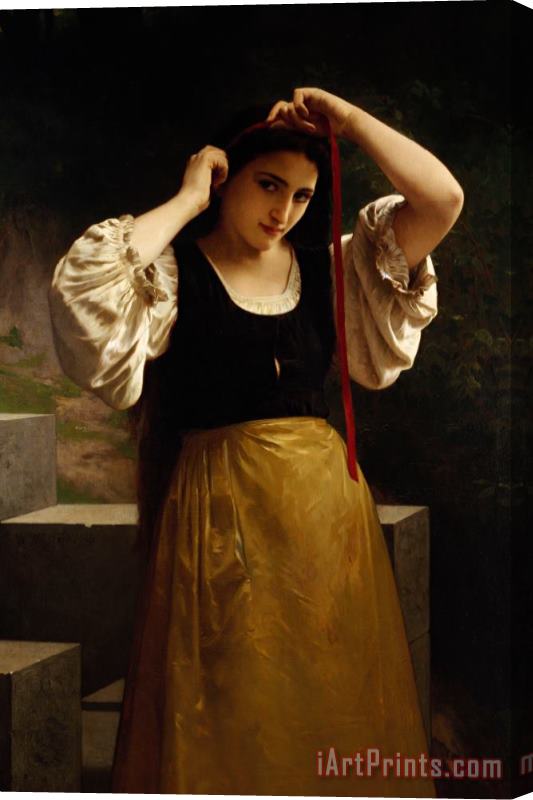 William Adolphe Bouguereau The Red Ribbon Stretched Canvas Print / Canvas Art
