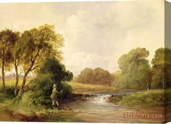 William E Jones Fishing - Playing a Fish Stretched Canvas Painting / Canvas Art