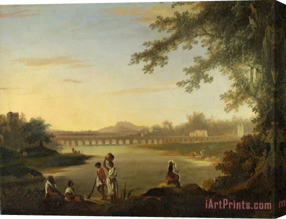 William Hodges The Marmalong Bridge, with a Sepoy And Natives in The Foreground Stretched Canvas Print / Canvas Art