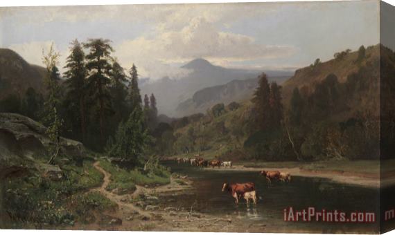 William Keith Mountain Landscape with Cattle Stretched Canvas Painting / Canvas Art