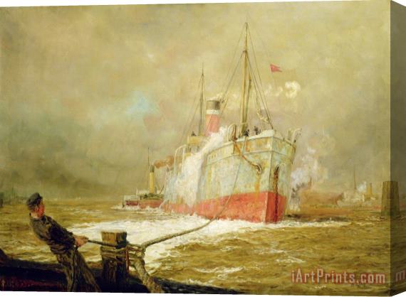 William Lionel Wyllie Docking a Cargo Ship Stretched Canvas Painting / Canvas Art
