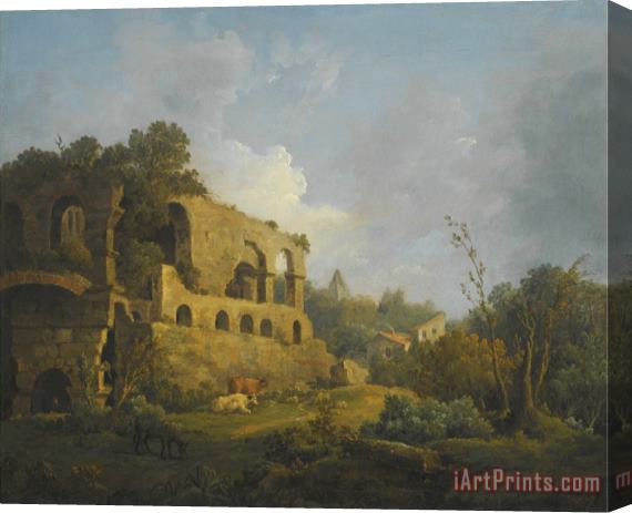 William Marlow Landscape with Classical Ruins Outside Rome with The Pyramid of Cestius Beyond Stretched Canvas Painting / Canvas Art