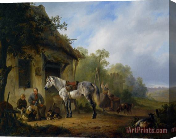 Wouter Verschuur Figures Near a Farmstead Stretched Canvas Print / Canvas Art
