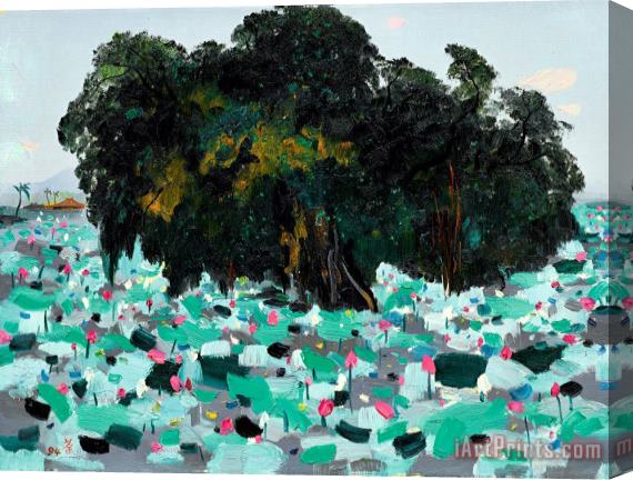 Wu Guanzhong A Banyan And Lotus Flowers, 1994 Stretched Canvas Painting / Canvas Art
