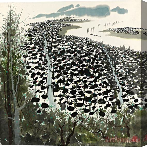 Wu Guanzhong A Little Coastal Town Stretched Canvas Painting / Canvas Art
