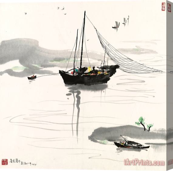 Wu Guanzhong Boat by The Riverside Stretched Canvas Print / Canvas Art