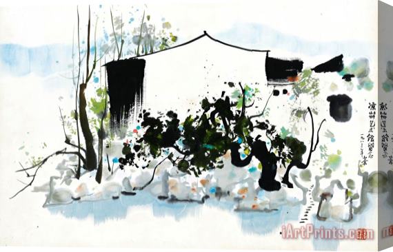 Wu Guanzhong House by a Pond, 1983 Stretched Canvas Print / Canvas Art