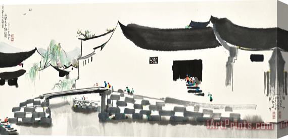 Wu Guanzhong Jiangnan Water Village, 1988 Stretched Canvas Painting / Canvas Art