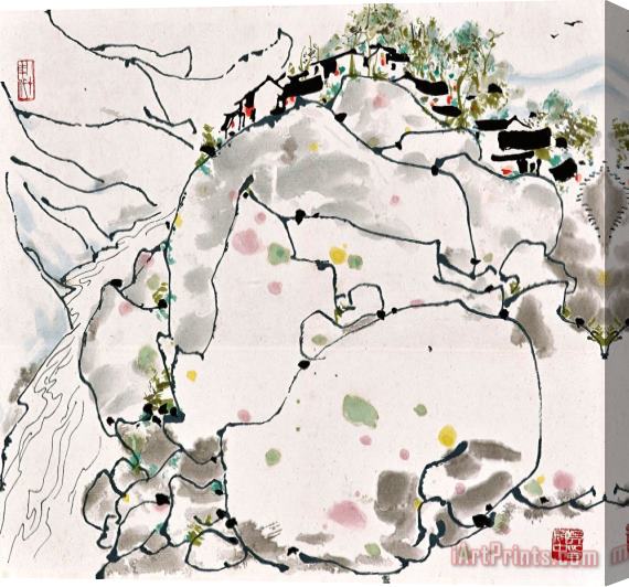 Wu Guanzhong Mountain Village Stretched Canvas Print / Canvas Art