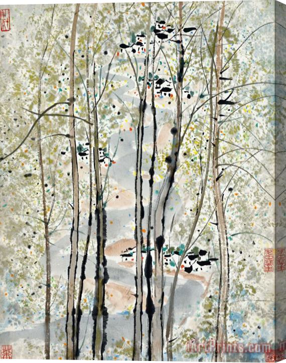 Wu Guanzhong Residents at Riverbank Stretched Canvas Print / Canvas Art