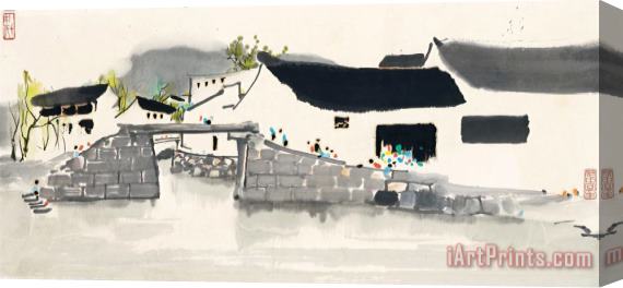 Wu Guanzhong Stone Bridge in Jiangnan Stretched Canvas Painting / Canvas Art